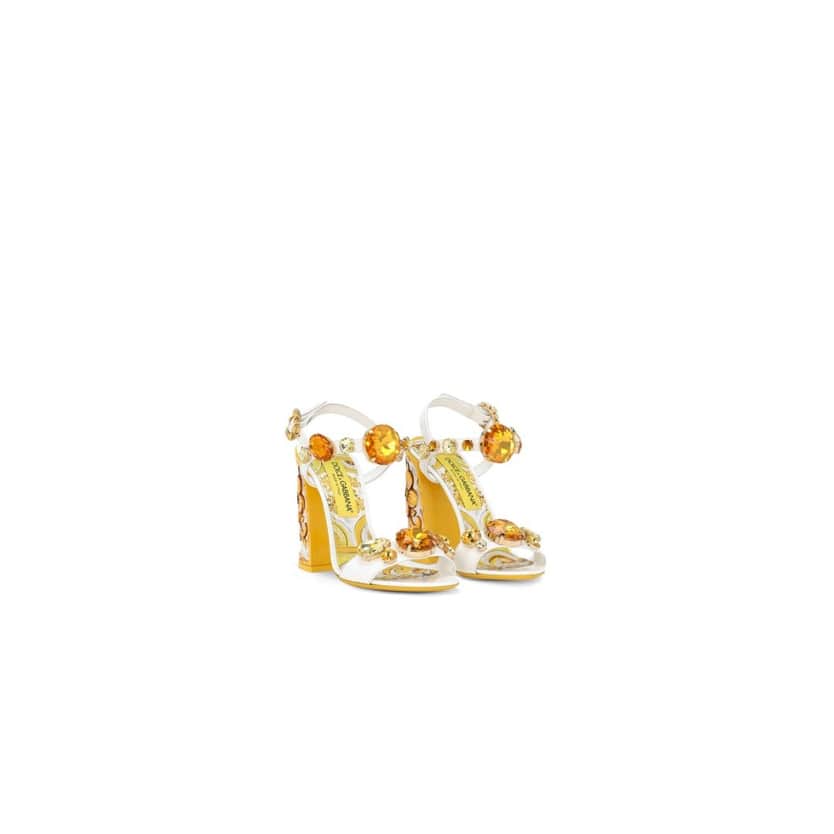 Patent leather sandals with stone embellishment and painted heel