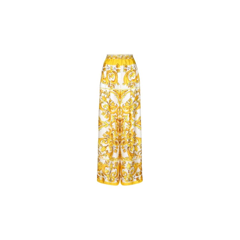 Majolica-print silk twill pants with elasticated waistband